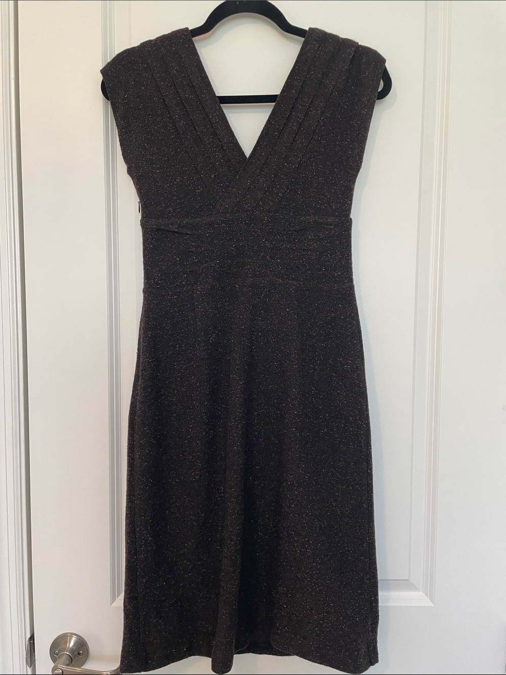 Banana Republic Chocolate Brown Tweed V-Neck Midi Dress